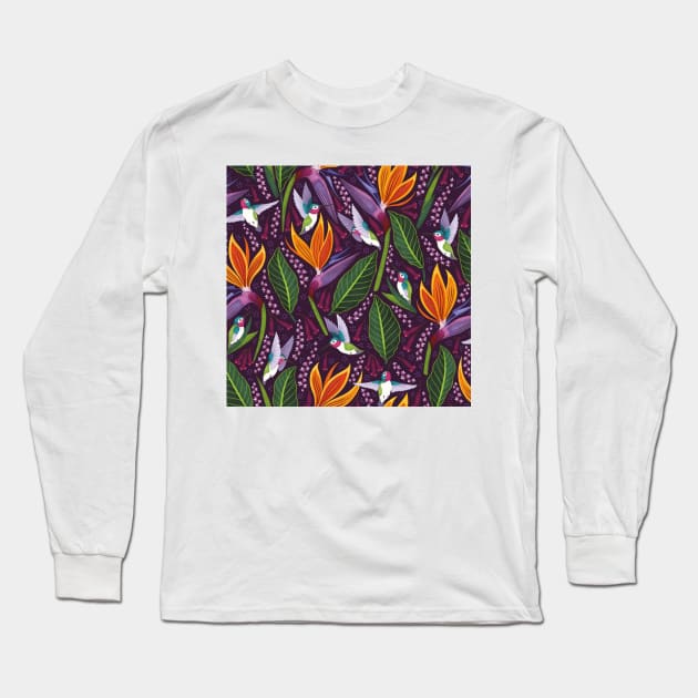 Nature Birds Print Purple Long Sleeve T-Shirt by Auto-Prints